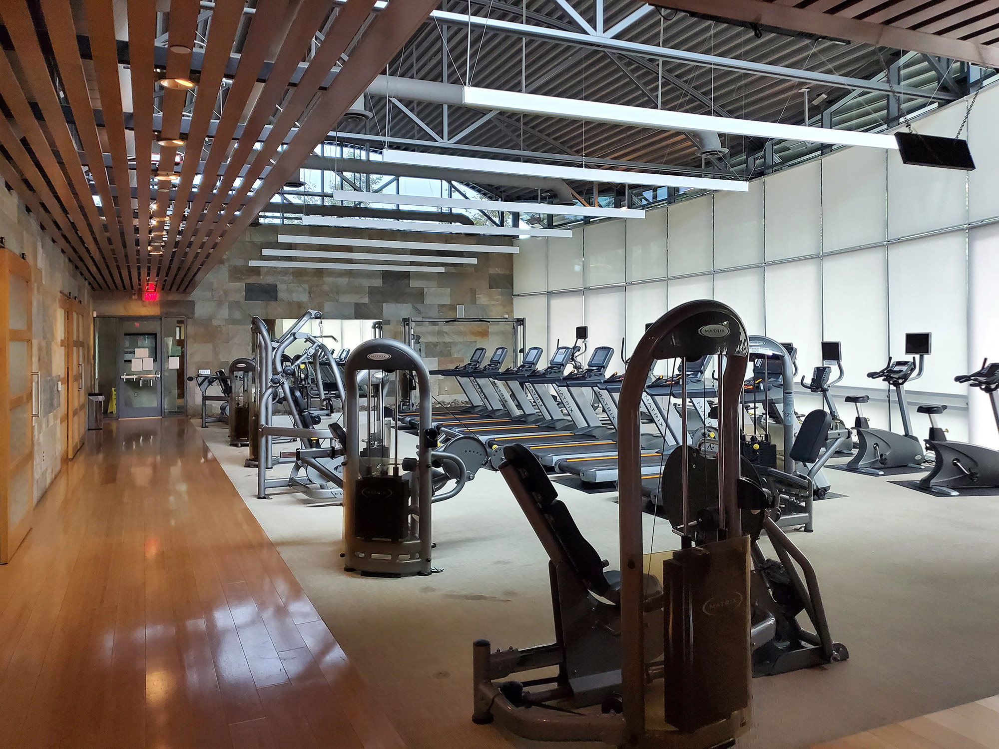 wide view of completed gym at new residential community